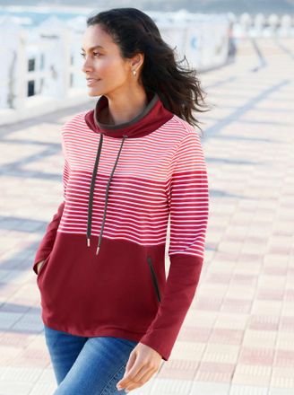 Casual Looks Sweatshirt CASUAL LOOKS, Damen, Gr. 50, beige (erdbeere, ecru, geringelt), 100% Baumwolle, gemustert, gestreift, mehrfarbig, Sweatshirts Sweatshirt