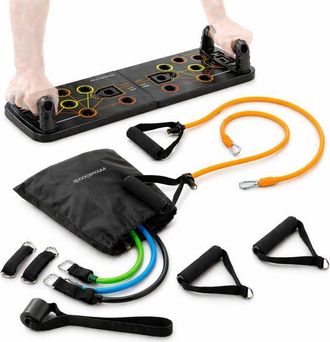 InnovaGoods Pack De Fitness - Innovagoods - Pulsher Innovagoods - Plancha De Flexiones + Bandas De Resistencia - 3 Niveles - Antideslizante