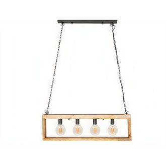 Vente-Unique Lampadario cornice rettangolare 4 lampadine H.31xL.100cm Legno e Metallo Naturale e Nero Industriale - olius