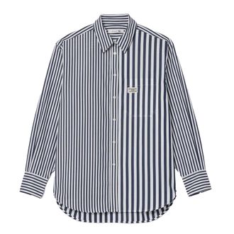 Lacoste Dames Bandier Katoen Poplin Strepen Lange Mouwen Overhemd (Marineblauw)