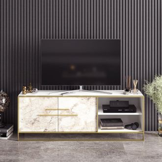 Decorotika Polka TV Stand TV Unit for TVs up to 72 inch in Gold