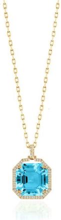 Goshwara Gossip Asscher Cut Stone & Pav&eacute; Diamond Pendant Necklace in Pale Blue at Nordstrom, Size 16