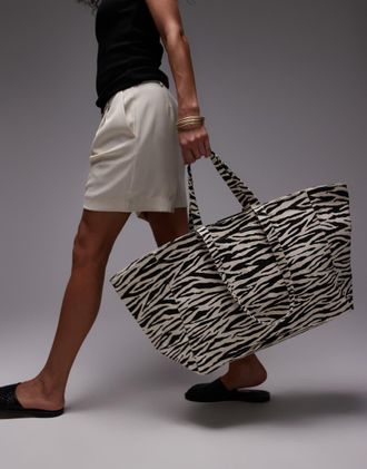 Mango large zebra tote bag in black