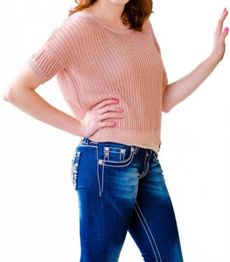 Kensie Short Sleeve Sweater Top In Dusty Pink