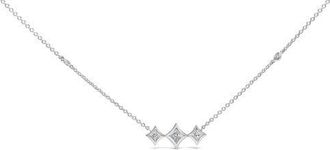 House of Brilliance 10K White Gold Bezel Set Diamond 3 Stone Kite Shape and Station Necklace at Nordstrom