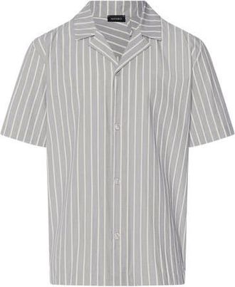 Hanro Night And Day Cotton Button Front Collared Shirt in Denim Stripe at Nordstrom, Size Xx-Large