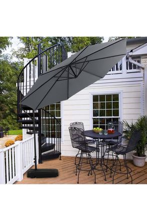 Living and Home 3M Cantilever Outdoor Parasol with Fillable Base for Sunshade & Rain in Grey