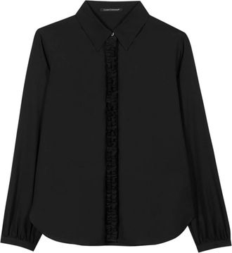 Luisa Cerano Overhemden, Dames, Zwart, L, Katoen, Voile Blouse, Diep Zwart, Gerimpeld Button-Up