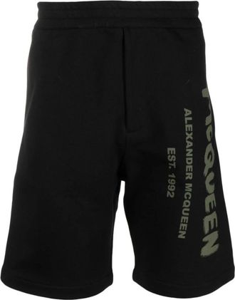 Alexander McQueen Zwarte Shorts met Logo Print - Heren - Korte Broeken - Zwart - M - Korte Broeken