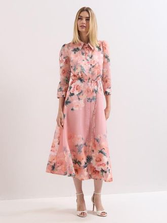 Phase Eight Anabella 3/4 Sleeve Midi Dress in Pale Pink at Nordstrom, Size 10
