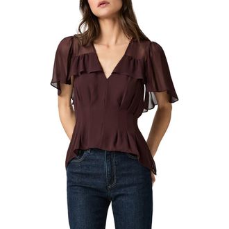 Paige Willa Ruffle Chiffon Top in Aubergine at Nordstrom, Size Xx-Small