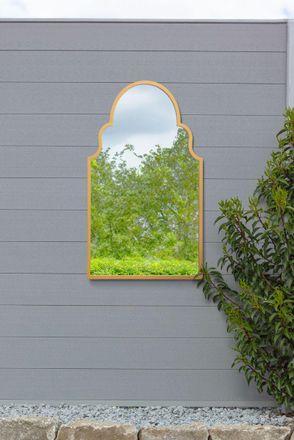 MirrorOutlet Gold Metal Framed Arched Garden Wall Mirror 41x 24 (104CM X 61CM) | Size: 1 Pack