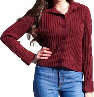 RD Style Lakshmi Long Sleeve Mock Neck Cardigan In Deep Burgandy
