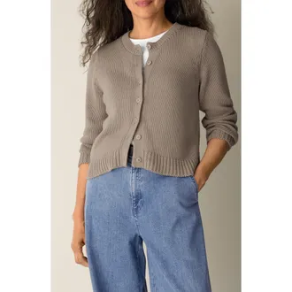 Eileen Fisher Organic Cotton Crewneck Cardigan in Wheat at Nordstrom, Size Xx-Small