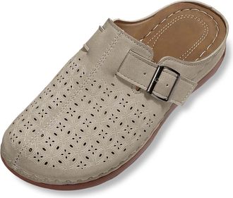 Generic 2026 Women Summer Solid Slip On Casual Open Toe Comfortable Beach Shoes Sandals Slippers (Khaki, 6.5)