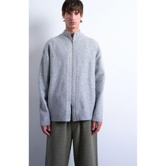 Topman Mock Neck Zip Cardigan in Light Grey at Nordstrom Rack, Size X-Large