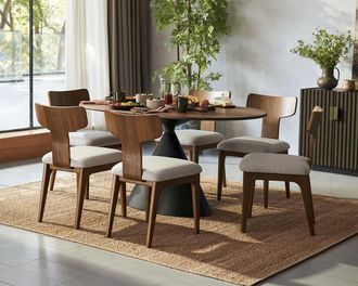 Castlery Forma Walnut Oval Dining Table, 59.1, Durable, Sculptural Base, Multi Color