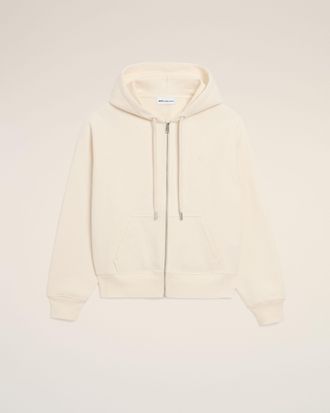 Ami White Cotton Embossed Ami De Coeur Zipped Hoodie White - XXXL - Unisex