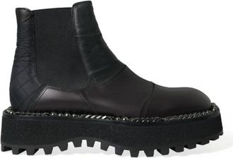 Dolce & Gabbana Slip On Stretch Chelsea Boots - Dames - Chelseaboots - Zwart - 39 EU - Leer - Schoenen