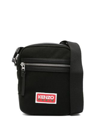 Kenzo logo-patch canvas messenger bag - men - Calf Leather/Cotton/Polyester - OS - Black