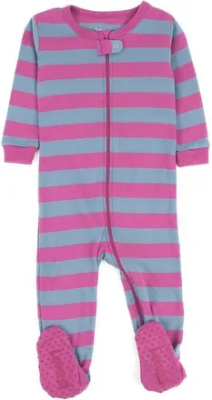 Leveret Kids Footed Striped Cotton Matching Family Pajamas in Purple/denim at Nordstrom, Size 3-6M