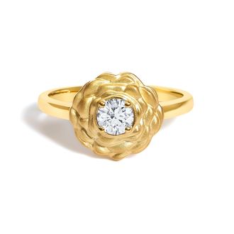 House of Brilliance 14K Yellow Gold Plated Sterling Silver 1/3 Cttw Lab Grown Diamond Floral Motif Solitaire Ring