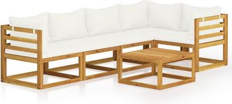 vidaXL Muebles De Jard&iacute;n 6 Pzas Cojines Crema Madera Maciza De Acacia Vidaxl