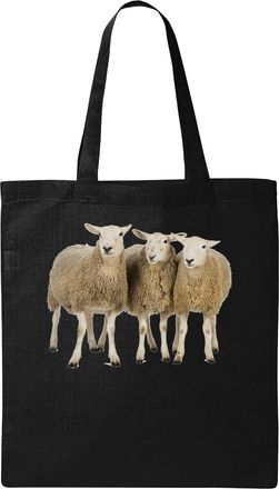 Generic Cute fluffy sheep trio Natural Ecological Cotton Tote Bag Black
