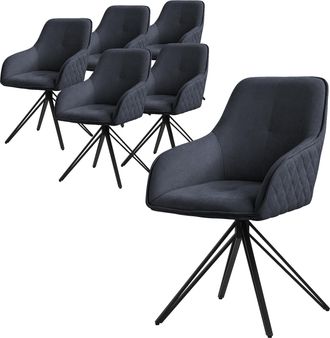 ML Design Ml-design - Set 6x Silla De Comedor Giratoria Con Respaldo Y Reposabrazos Asiento Antracita De Tela Tejida, Tapizado Con Patas De Metal Sill&oacute;n Dise&ntilde;o 