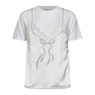 Blumarine T-shirt met kanten inzetstuk - Dames - Tops - Wit - Maat: XL Katoen