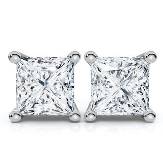 Pompeii3 Princess Cut Diamond Prong Studs 14k Gold Lab Grown Size: Small