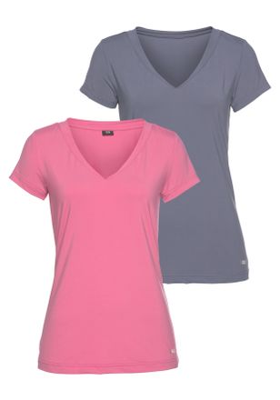 H.I.S Funktionsshirt H.I.S Activewear, Damen, Gr. 36, bunt (blau, hellpink), Obermaterial: 92% Polyester, 8% Elasthan, figurbetont, V-Ausschnitt, Shirts Fun