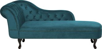 Beliani Beliani - Chaise Longue Tapizado En Terciopelo Verde Azulado Con Botones Versi&oacute;n Izquierda Nimes