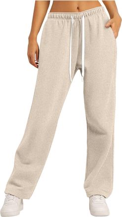 Generic Straight Leg Joggers Womens Fleece Line Sweatpants Oversized Baggy Joggers High Waisted Drawstring Ladies Tracksuit Bottoms Workout Sport Yoga Trouser
