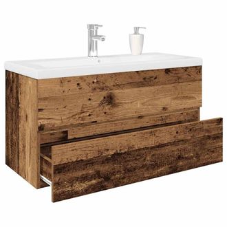 Berkfield Home Sink Cabinet with Built-in Basin & Faucet Old Wood in Brown