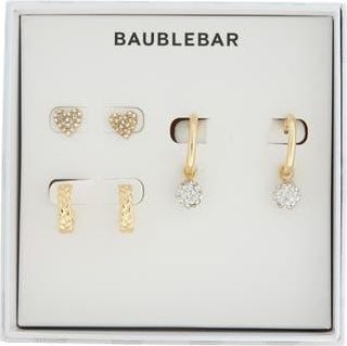 BaubleBar Set of 3 Heart & Hoop Earrings in Clear at Nordstrom Rack