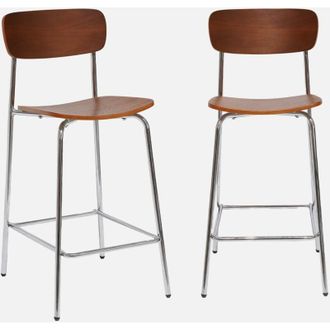 Sweeek Taburete De Bar Vintage Metal Y Contrachapado, Set De 2