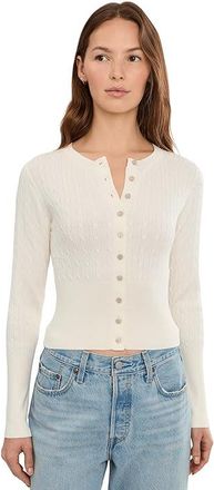 525 america Monroe High Rib Cable Cardigan Womens Sweater Egret : XL, Polyester/Viscose