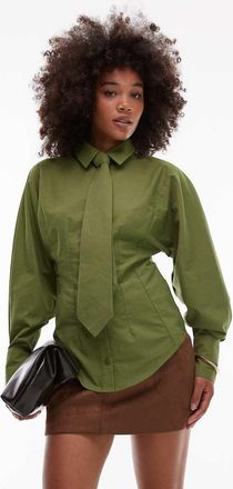 Asos Camicia verde oliva raccolta con cravatta