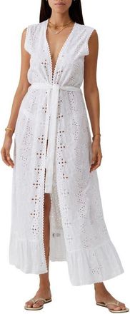 Melissa Odabash Marta Eyelet Cotton Maxi Cover-Up Dress in White at Nordstrom, Size X-Small