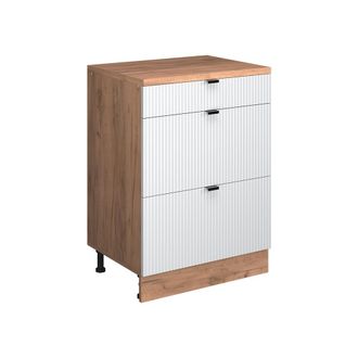 Vicco Armario De Cocina Para Techo Inclinado R-line, Ondulaci&oacute;n Blanca, 60 Cm Sin Inclinaci&oacute;n Con 3 Cajones, Vicco