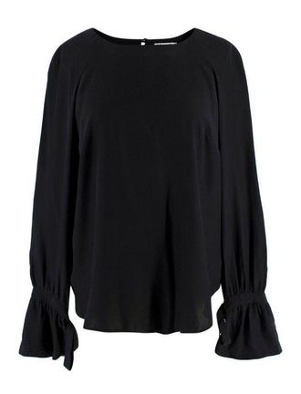 Frame Denim Black Silk Voluminous Cuff Blouse Size S