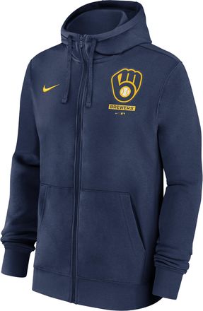 Nike Milwaukee Brewers Lockup Nike Mens MLB Full-Zip Hoodie in Blue | 01NC44BMZB-LU7