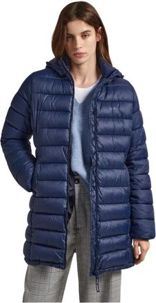 Pepe Jeans London Lange Gewatteerde Plum&iacute;fero Jas - L - Dames - Gewatteerde jassen - Blauw - XL - Nylon - Jassen