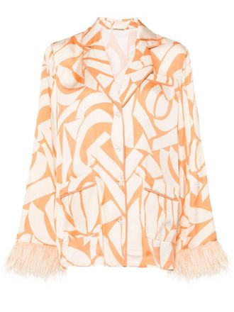 Alexis Braza feather-trim shirt - Orange