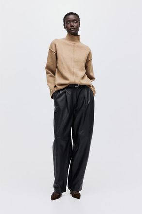 H&M Seam-detail mock turtleneck sweater in Dark Beige at Nordstrom, Size Xx-Small
