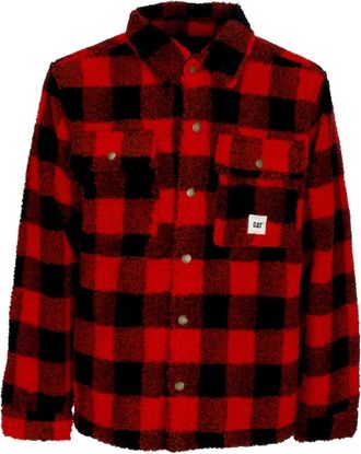 CAT Sherpa Gewatteerd Overshirt Rood/Zwart - Heren - Zomerjassen - Veelkleurig - XL - Polyester - Jassen