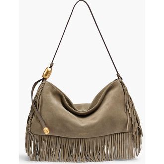 DKNY Velvet Suede Fringe Large Shoulder in Truffle at Nordstrom
