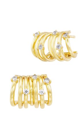 Savvy Cie Jewels GOLD PLATED OVER BRASS MULTI RING WITH CZ SPECKLED EARRINGS
