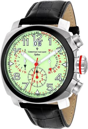 Christian Van Sant Luminous Dial Chronograph Black Leather Mens Watch 3AU1A1P48